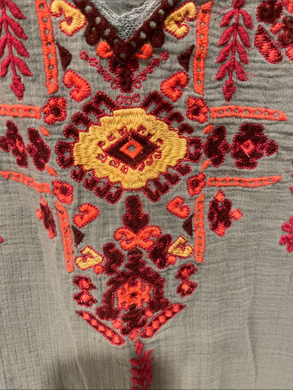Sundance Slate Blue Embroidered V-Neck Tunic - Picture 2 of 8